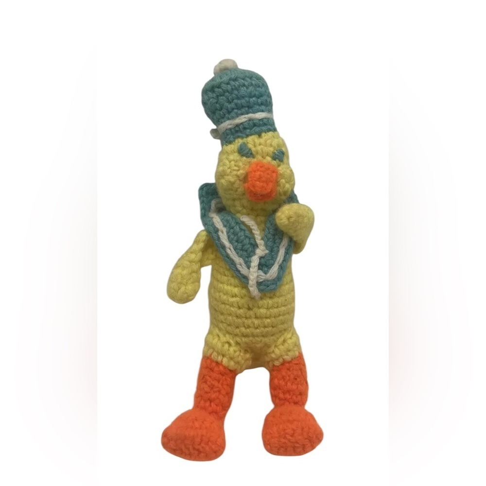 Handmade Knit Crocheted Duck Plush 9" Unique One Of A Kind Stuffed Animal Toy